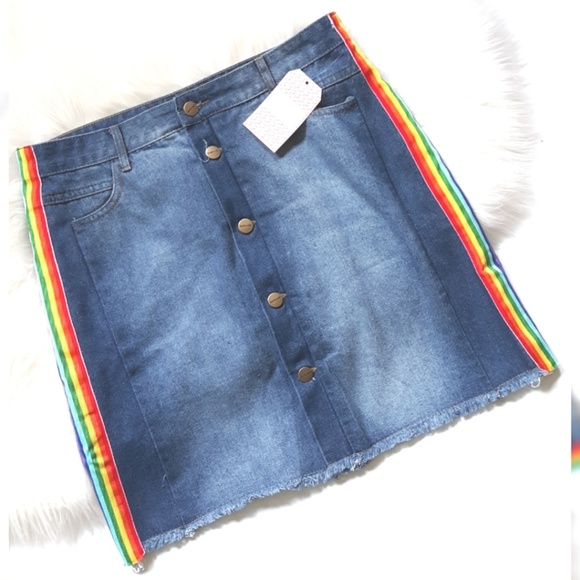 rainbow button up skirt